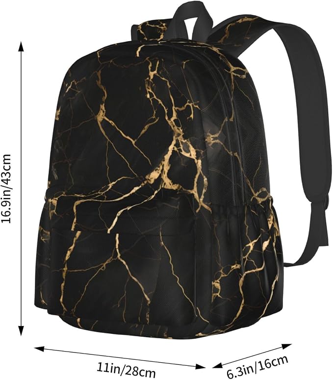 cfpolar 17 Inch Backpack Black & Gold Marble Art Laptop Bag Shoulder Bag School - Image 4