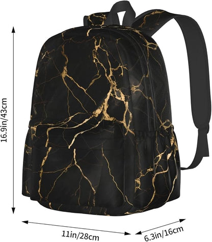cfpolar 17 Inch Backpack Black & Gold Marble Art Laptop Bag Shoulder Bag School - Image 4