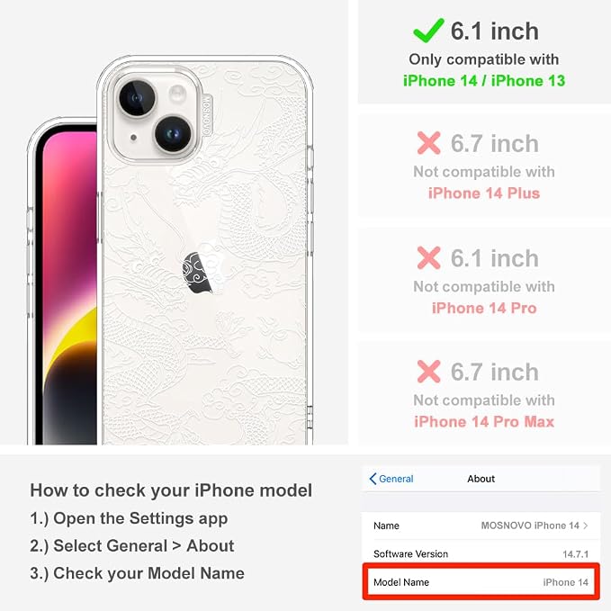 MOSNOVO for iPhone 13/14 Case | Military Grade 6.6ft Drop Tested | Clear - Image 2