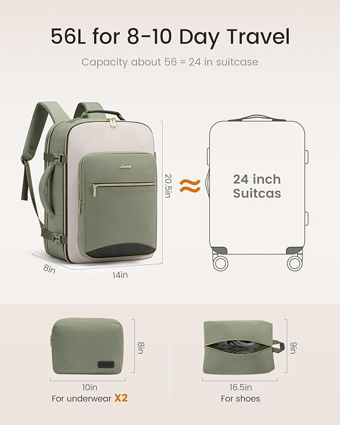 LOVEVOOK 56L Travel Backpack for Women & Men, Airline Approved Carry On Luggage - Image 5