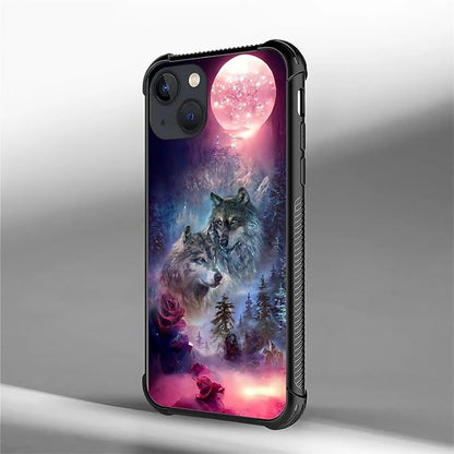 for iPhone 13 Mini Case, Star Two Wolfs Howling Pattern Graphic Design Girl Boy - Image 7