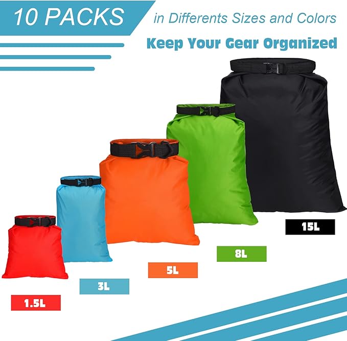 LEIFIDE 10 Pcs Ultralight Dry Bags Waterproof Lightweight Airtight Bags Ripstop - Image 2