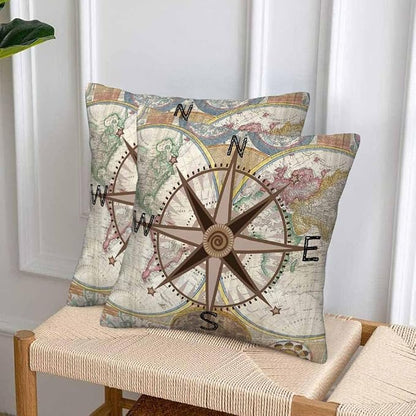 Nautical Compass Throw Pillow Covers 18x18 Historical World Map Earth - Image 4