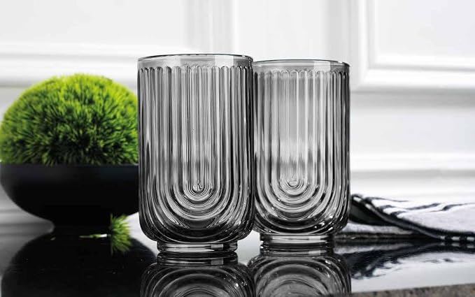 Glaver's Vintage Glassware Art Deco Glasse Ribbed Drinking Glasses U-Shape Arch - Image 6