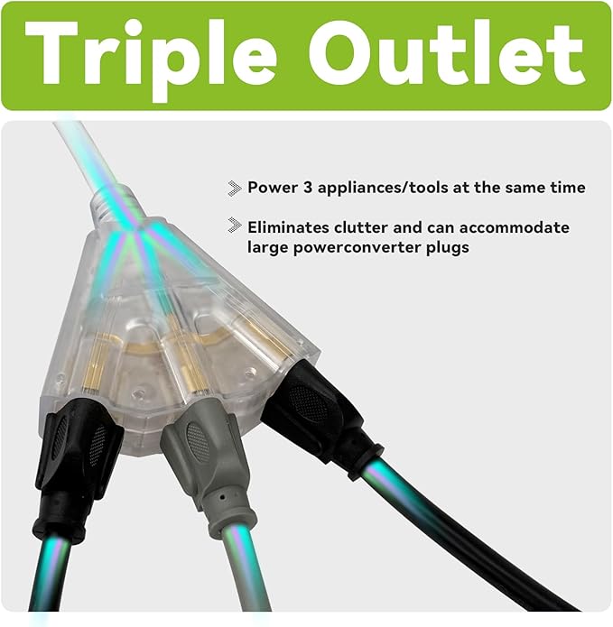 EP 15FT 12 Gauge Heavy Duty Extension Cord, 15A 125V 1875W, 3 Outlet - Image 3