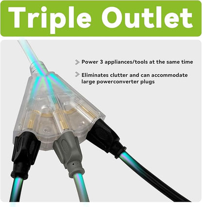 EP 15FT 12 Gauge Heavy Duty Extension Cord, 15A 125V 1875W, 3 Outlet - Image 3