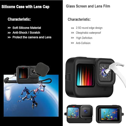 Accessories Kit for Gopro Hero 13 12 11 10 9 Black Waterproof Housing Silicone - Image 5