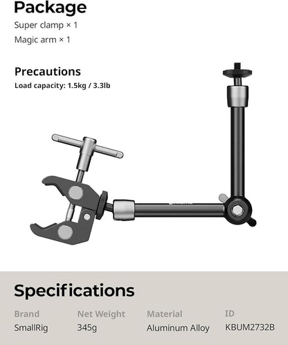 SMALLRIG Clamp w/ 1/4" and 3/8" Thread and 9.8 Inches Adjustable Friction Power - Image 9