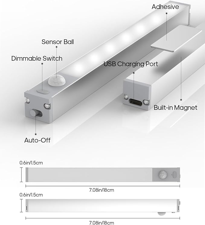 GOODEA 3 Pack Led Under Cabinet Lights Wireless, 7’’ Rechargeable Motion Sensor - Image 3