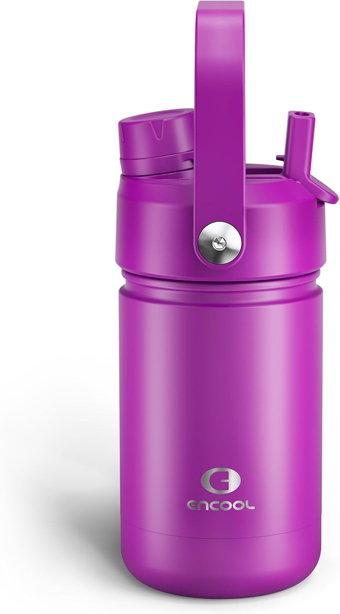 Kids Insulated Water Bottle - 12oz Stainless Steel Water Bottle with Dual Spouts by ENCOOL