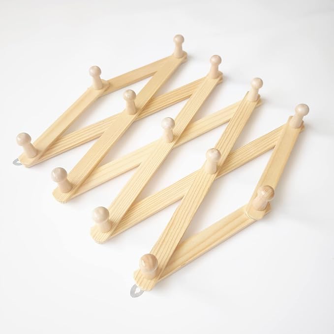 AMAPON Accordion Style Expandable Wall Wooden Coat Rack 13 Hooks Hang Hats - Image 3