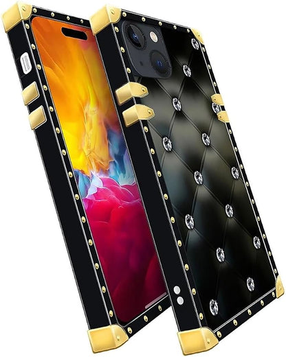 Compatible with iPhone 15 Case, Shiny Black Sofa Crystal Luxury Golden - Image 3