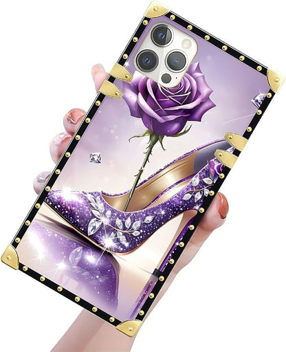 Compatible with iPhone 12 Pro Max Case, High Heeled Purple Diamond Rose Luxury - Image 3