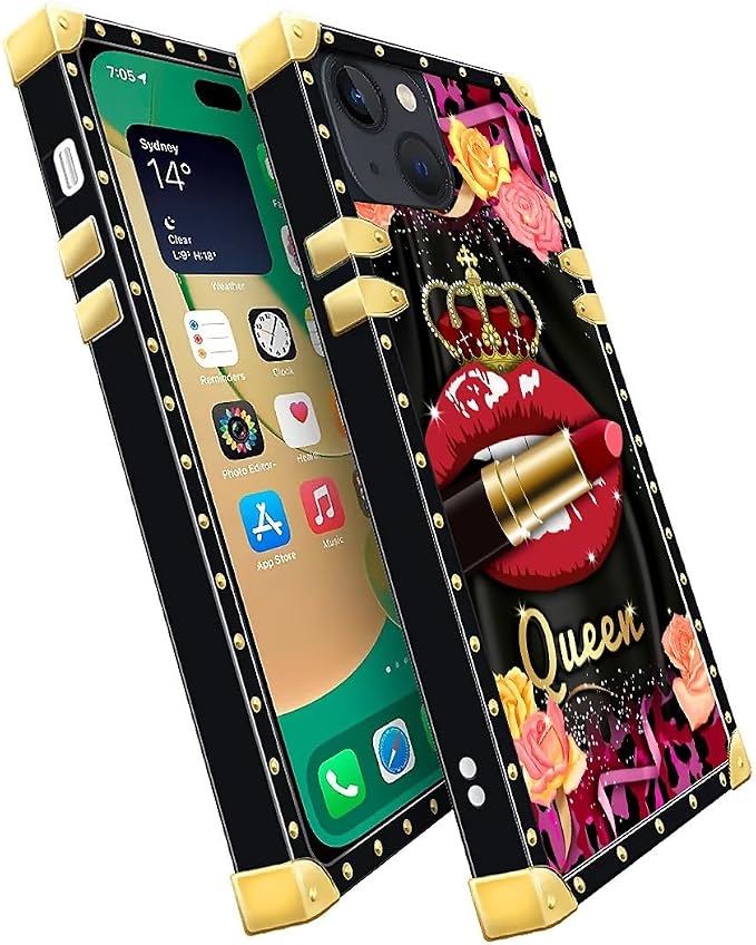 Compatible with iPhone 14 Case, Queen Lip Crown Leopard Print Luxury Golden - Image 3