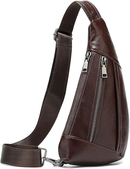 Leather Crossbody Sling Bag for Men Women Single Shoulder Chest Pack Backpack - Image 3