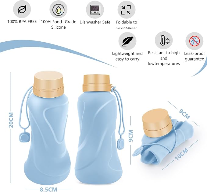 Collapsible Water Bottles 2 Pack, Leak Proof, Reuseable BPA Free Silicone - Image 2