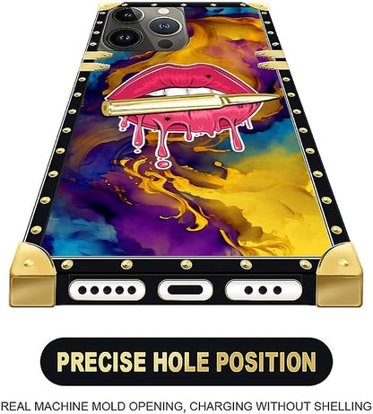 Compatible with iPhone 16 Pro Max Case, Cool Corlorful Lip Marble Luxury Golden - Image 5