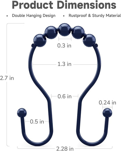 Bathway Shower Curtain Hooks, Shower Curtain Rings Rust Proof Navy Blue Double - Image 5