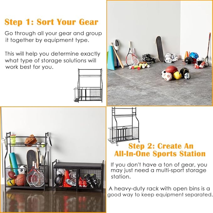 Snail Garage Sports Equipment Storage Organizer Sports Ball Storage Rolling Cart - Image 6