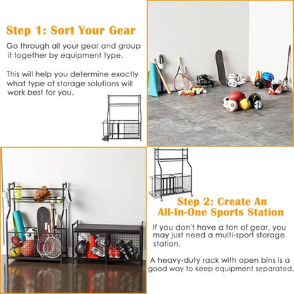 Snail Garage Sports Equipment Storage Organizer Sports Ball Storage Rolling Cart - Image 6