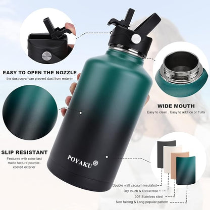 Water Bottle Insulated 32oz 40oz 64oz 128oz Straw Lid Spout Lid & 3 Lids - Image 3