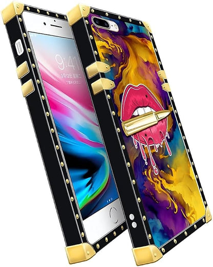 Compatible with iPhone 8 7 SE Case, Cool Corlorful Lip Marble Luxury Golden - Image 2