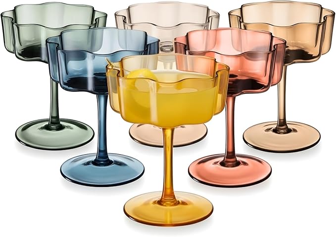 Khen Shatterproof Acrylic Flower Wavy Vintage Art Deco Martini, Champagne & by Khen