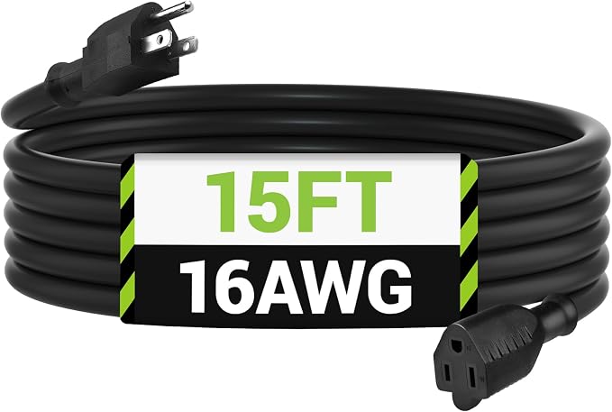 BN-LINK 15 ft Indoor/Outdoor Extension Cord 16/3 SJTW, Water & Weather Resistant by BN-LINK