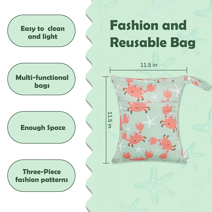 ALVABABY 3pcs Cloth Diaper Wet Dry Bags Waterproof Reusable - Image 2