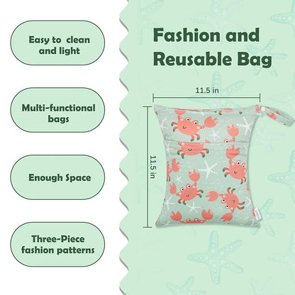 ALVABABY 3pcs Cloth Diaper Wet Dry Bags Waterproof Reusable - Image 2
