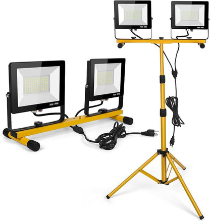 LED Work Lights with Stand, 21000 Lumen, 2-Head Adjustable Work Light, by Wufoty