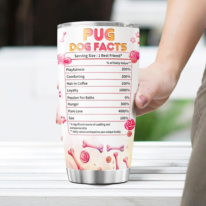 Pug Dog Facts, Dog Mom Gifts, Women Mother Mama Handle Tumblers Best Mothers - Image 6