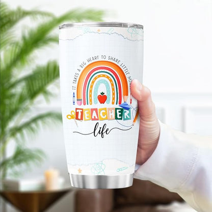 Teacher Appreciation Gift for Women, Cute Rainbow Design Stainless Steel Tumbler - Image 3