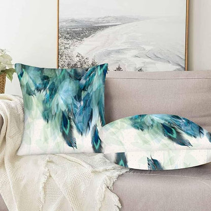Peacock Feather 18 X 18 Pillow Covers Watercolor Gradient Blue Soft Halo Green - Image 5