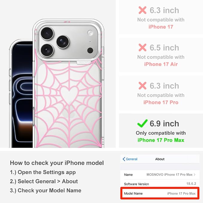 MOSNOVO for iPhone 17 Pro Max Case, Shockproof Military-Grade Protection 6.6ft - Image 2