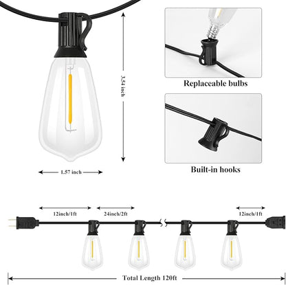 Brightever 120FT Outdoor String Lights Waterproof, 2700K Bright LED Patio Lights - Image 3
