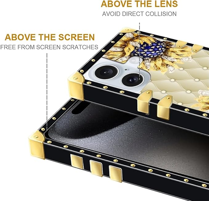 Compatible with iPhone 16 Case, Sunflower Diamonds Leather Luxury Golden - Image 5