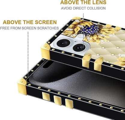 Compatible with iPhone 16 Case, Sunflower Diamonds Leather Luxury Golden - Image 5