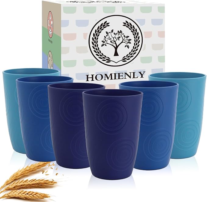 Homienly Wheat Straw Cups 16oz, Unbreakable Cups-6 PCS Freezer and Dishwasher by HOMIENLY