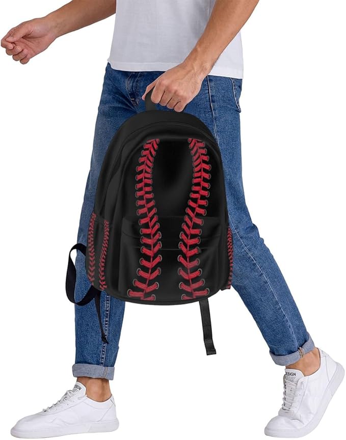 cfpolar 17 Inch Backpack Black Baseball Red Stitches Laptop Bag Shoulder Bag - Image 8
