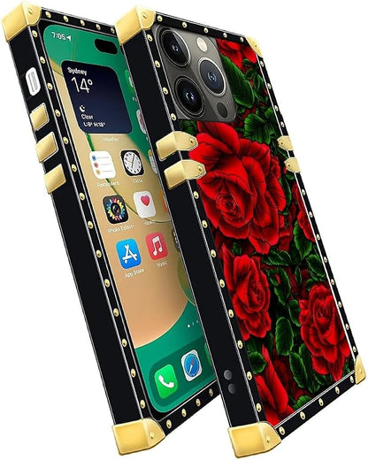 Compatible with iPhone 14 Pro Max Case, Vector Red Rose Green Leaf Luxury - Image 3