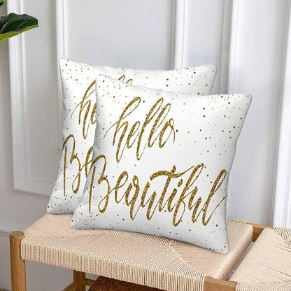 Hello Beautiful Bling Pillow Covers 18 X 18 Gold Glitter Motivational Quote Set - Image 4