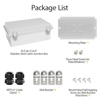 LeMotech Electrical Box, IP67 Waterproof Hinged Cover Stainless Steel Latch - Image 8