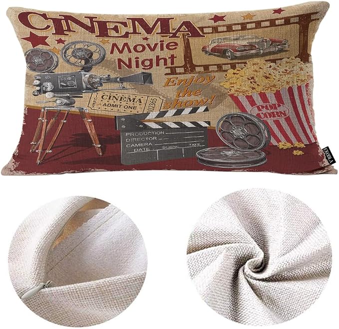 EKOBLA Throw Pillow Case 12x20 Inch Cinema Retro Poster Letters Movie Night - Image 6