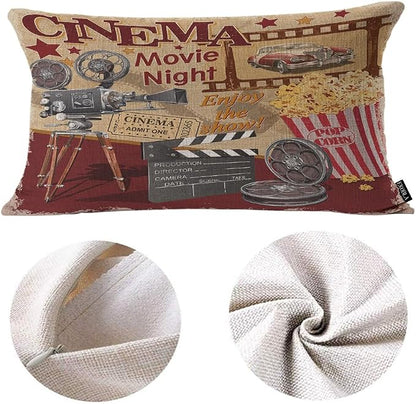 EKOBLA Throw Pillow Case 12x20 Inch Cinema Retro Poster Letters Movie Night - Image 6