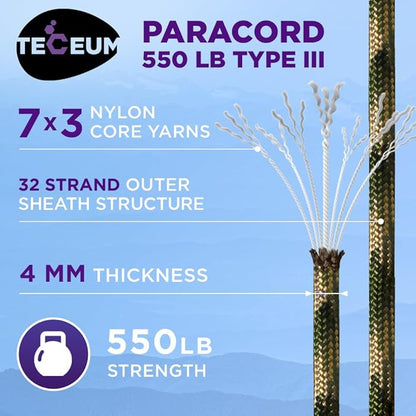 TECEUM Reflective Paracord Rope 1000 – 1000ft/200ft/100ft/50ft – 40+ Colors – - Image 2