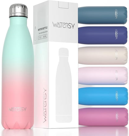 WATERSY Stainless Steel Water Bottle, 17oz/500ml Insulated Pink Bottle Keeps by Watersy