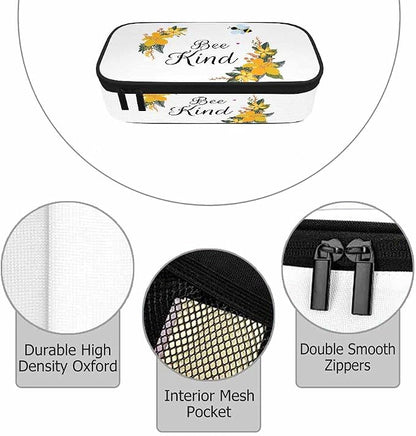 Bee Pencil Case Cute Bee Kind Yellow Flower Bunches Pencil Bag Pen Markers - Image 3