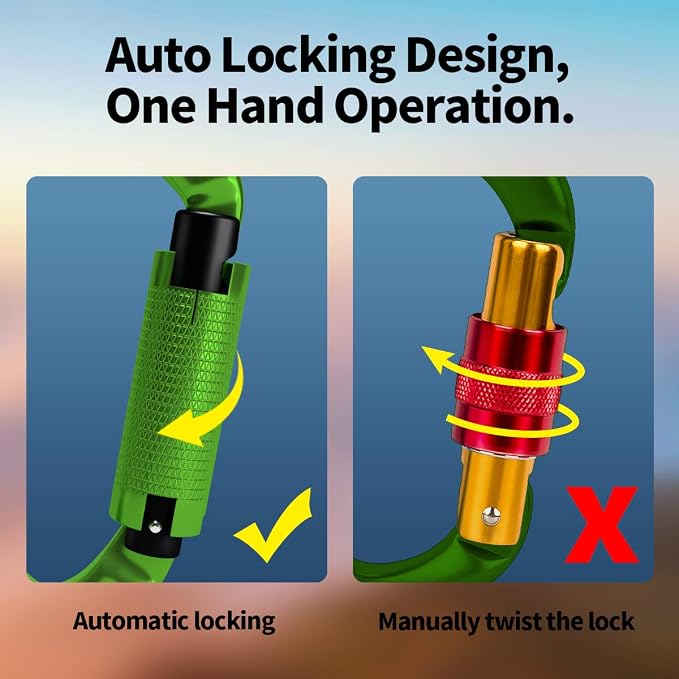 FVW Auto Locking Rock Climbing Carabiner Clips, Professional 25KN Heavy Duty - Image 3