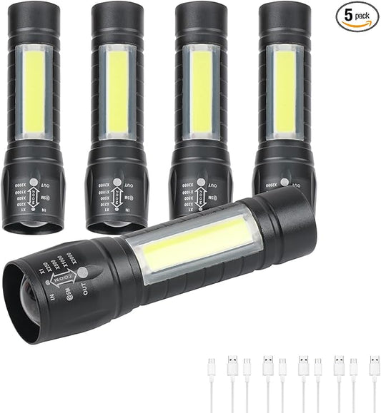 5 Pack Mini Small Pocket LED Flashlight USB-C Rechargeable High Lumens Bright by Hilngav